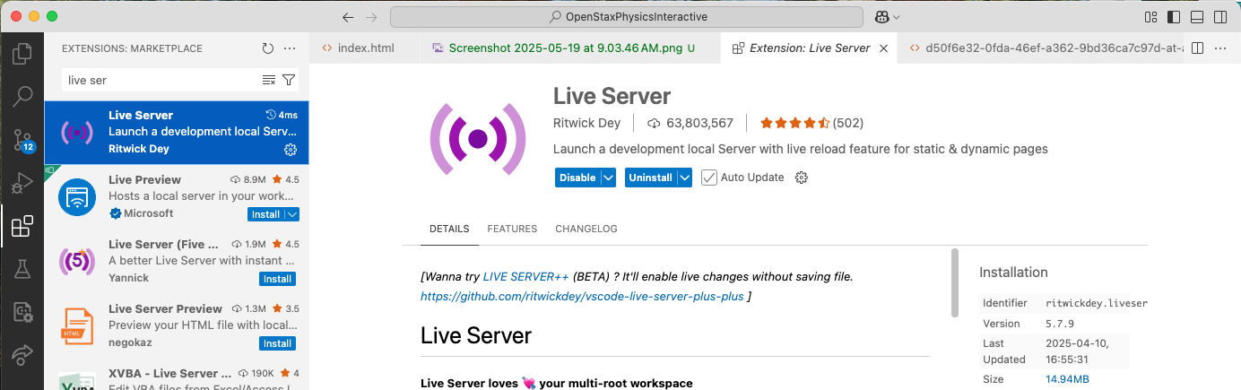 Live Server extension for Visual Studio Code
