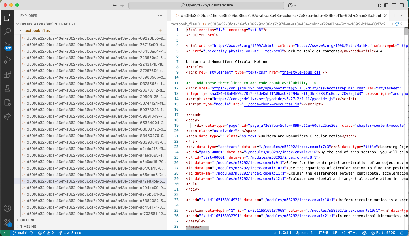 Browsing for section HTML files